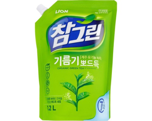 Средство для мытья посуды CJ Lion Chamgreen Green Tea с ароматом зеленого чая, сменная упаковка, 1200 мл