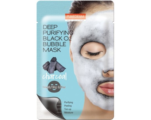 Кислородная маска для лица Purederm Deep Purifying Black O2 Bubble Mask Charcoal с древесным углем, 20 г