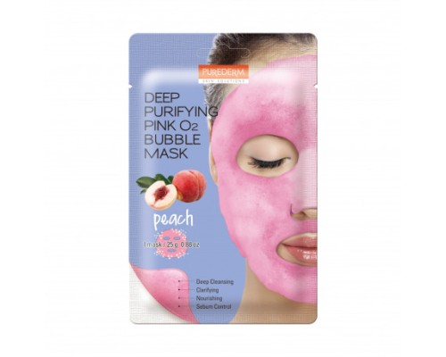 Кислородная маска для лица Purederm Deep Purifying Pink O2 Bubble Mask Peach Персик, 20 г