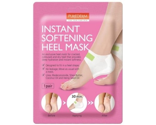 Отшелушивающая маска-пилинг для пяточек Purederm Instant Softening Heel Mask, розовая, 1 пара