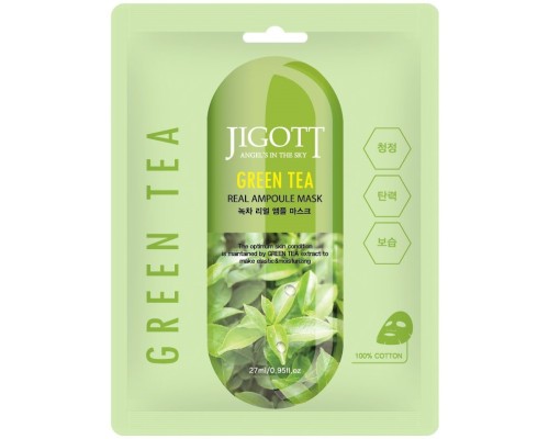 Тканевая маска для лица Jigott Green Tea Real Ampoule Mask с экстрактом зеленого чая, 27 мл