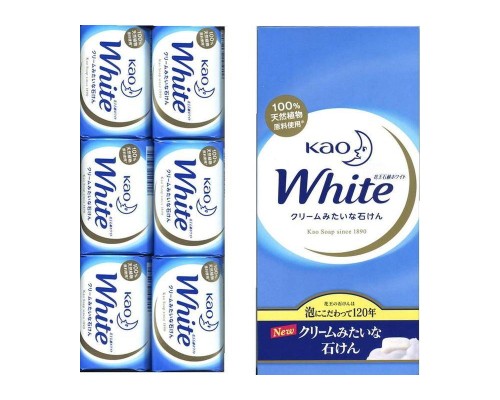 KAO "WHITE" Увлажняющее крем-мыло для тела с ароматом белых  цветов, 6 х 85гр.
