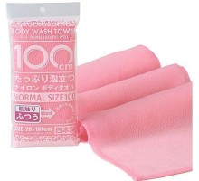 Массажная мочалка для тела Yokozuna Shower Long Body Towel средней жесткости, розовая