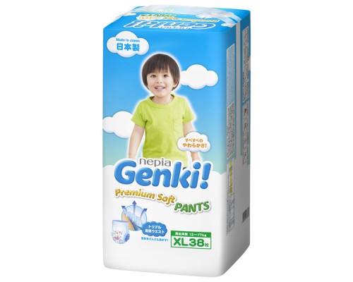 552941 "Nepia Genki Premium Soft" Детские подгузники-трусики (для мальчиков и девочек) 12-17 кг (Размер XL38), 1/3