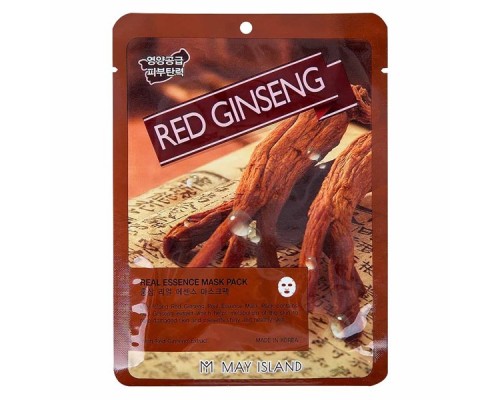 MAYISLAND Маска тканевая тонизирующая с красным женьшенем  Real Essense Red Ginseng Mask Pack, 25 мл