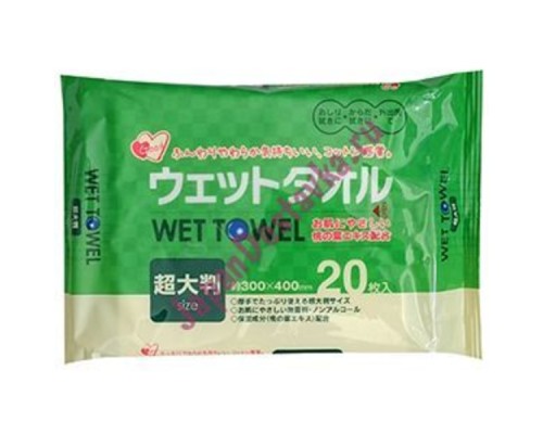 4001966 "Showa Shiko" Большие влажные салфетки для рук и тела с экстрактом листьев персика 20шт 300мм х 400мм 1/30