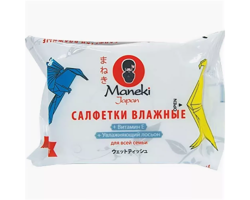 Maneki Салфетки влажные "Maneki" Kaiteki, для всей семьи с витамином Е и увлажняющим лосьоном, 25 шт