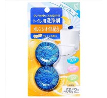 234733 "Okazaki" Очищающая и дезодорирующая таблетка для бачка унитаза, окрашивающая воду в голубой цвет (с ароматом апельсина) 50гр*2  1/80