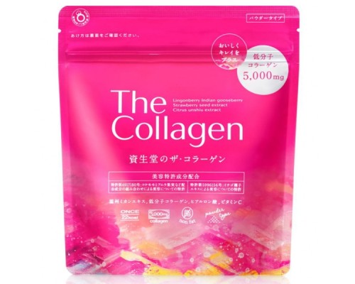 SHISEIDO The Collagen Низкомолекулярный порошковый коллаген 5000мг с гиалуроновой кислотой, керамидами, витамином С и экстрактом клубники, 126 гр. на 21 день