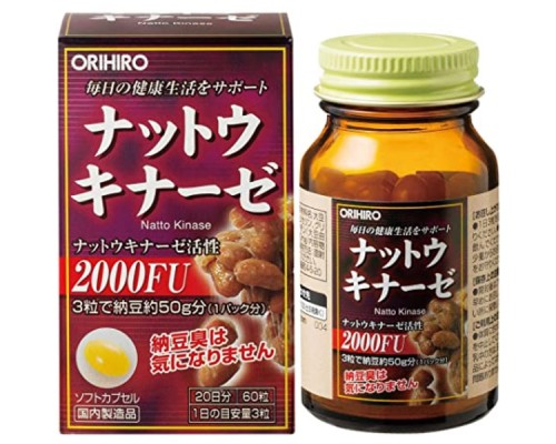 ORIHIRO Наттокиназа для здоровья сердечно-сосудистой системы Nattokinase 60 капсул.