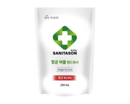 LION Мыло-пенка для рук "Sanitason" с антибактериальным эффектом и растительными экстрактами (аромат имбиря и лайма) 250 мл, мягкая упаковка