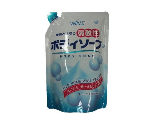  NIHON Смягчающее крем-мыло для тела с коллагеном и лауриновой кислотой "Wins Mild Acidity Body Soap" аромат цветочного мыла, в мягкой упаковке, 400 мл