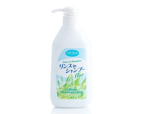 Mitsuei Soft Three Увлажняющий мягкий шампунь с ополаскивателем для волос 2 в 1, с экстрактом алоэ, 550 мл