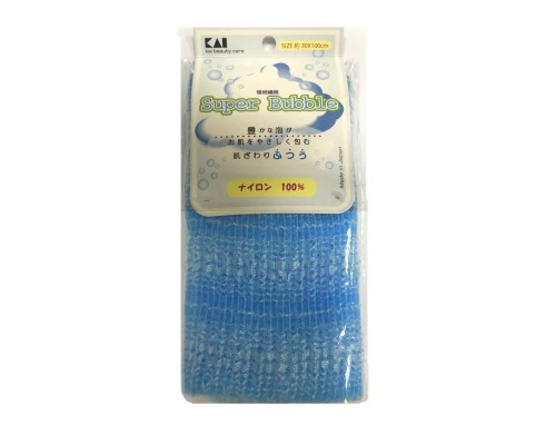 Мочалка для тела KAI Supper Bubble с объемным плетением, средней жесткости, голубая, 30х100 см, 1 шт