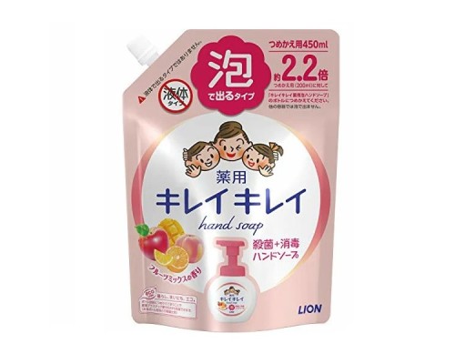 LION Мыло-пенка для рук "KireiKirei" с ароматом МИКСА фруктов 450 мл (мягкая упаковка с крышкой)