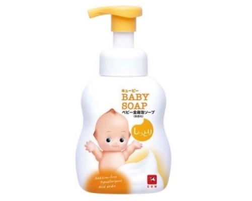 LION Увлажняющая молочная детская пенка "2 в 1" для мытья волос и тела с первых дней жизни (Без слез) "QP Baby Soap" 400 мл