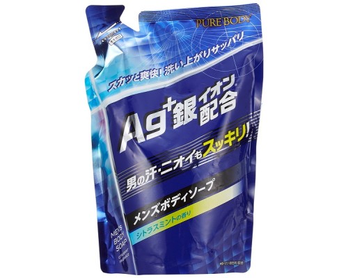Mitsuei Увлажняющее крем-мыло для мужчин с ионами серебра, дезодорирующее, ароматом мяты и цитруса, мягкая упаковка, 400 мл.