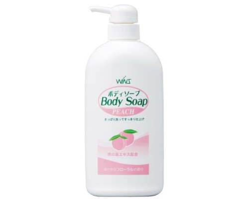 LION Крем-мыло для тела "Wins Body Soap peach" с экстрактом листьев персика и богатым ароматом (дозатор) 550 мл