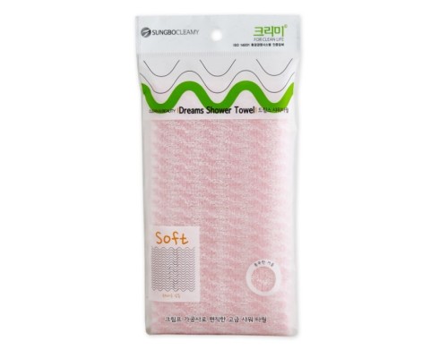 SC "Dreams Shower Towel" Мочалка для тела с плетением "Сетка" и полиэстеровыми нитями, мягкая, 28 см х 90 см, 1 шт.