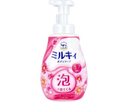 LION Увлажняющее жидкое мыло-пенка для тела с цветочным ароматом «Milky Body Soap» 600 мл