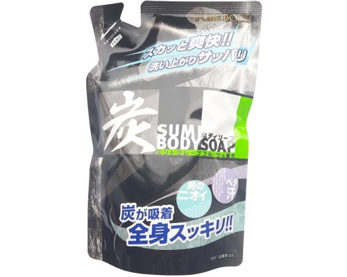 Mitsuei Глубокоочищающее крем-мыло для мужчин с древесным углём, дезодорирующее, ароматом мяты и грейпфрута, мягкая упаковка, 400 мл.