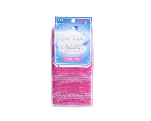 Мочалка для тела KAI Supper Bubble с объемным плетением, жесткая, ярко-розовая, 30х100 см, 1 шт
