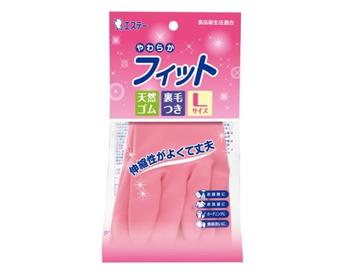 ST "Family" Перчатки для бытовых и хозяйственных нужд, каучук, средней толщины с внутренним покрытием, размер L, розовые, 1 пара.